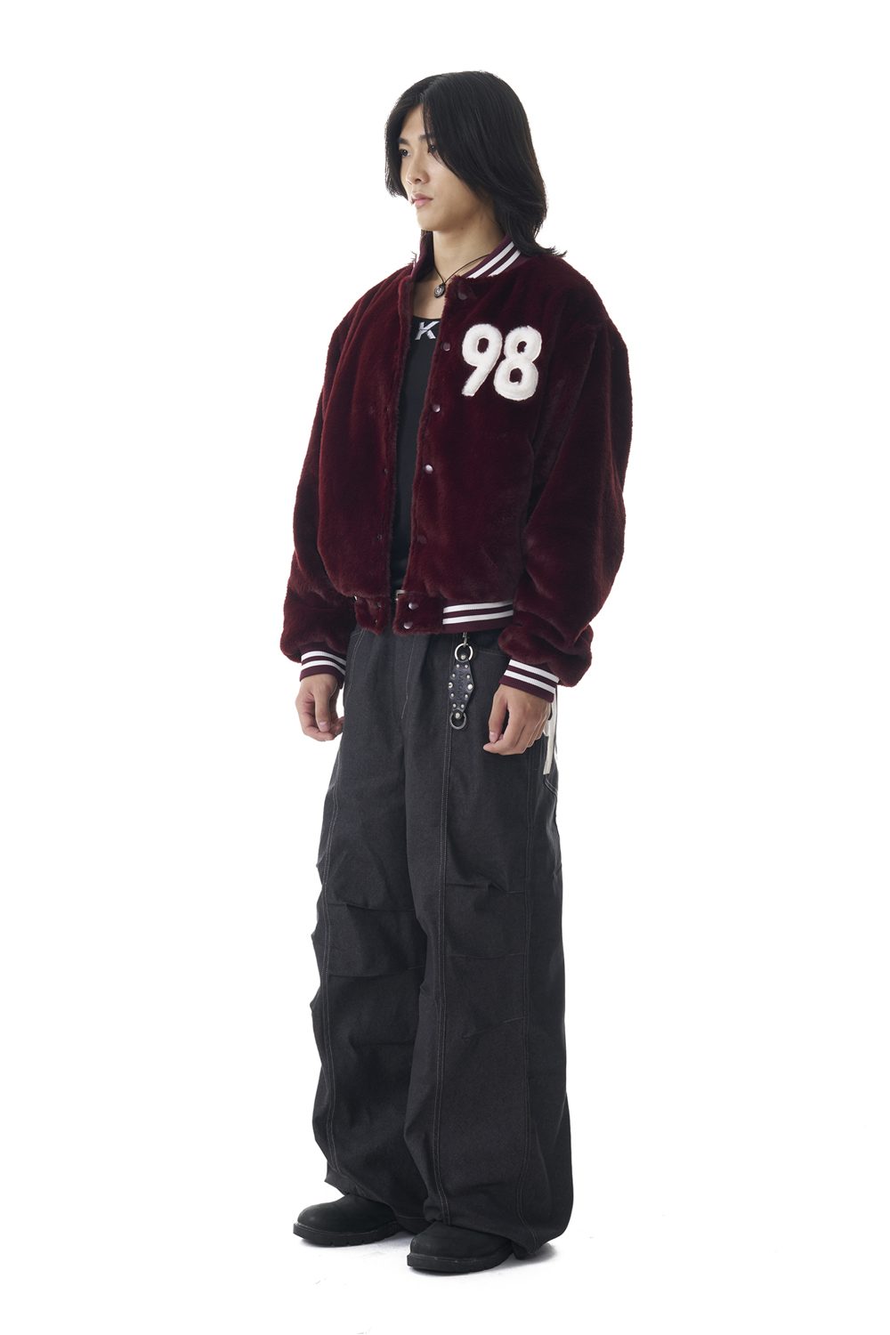 98 Printed Knee Pin-tuck Denim Pants (Black) - AAKAM