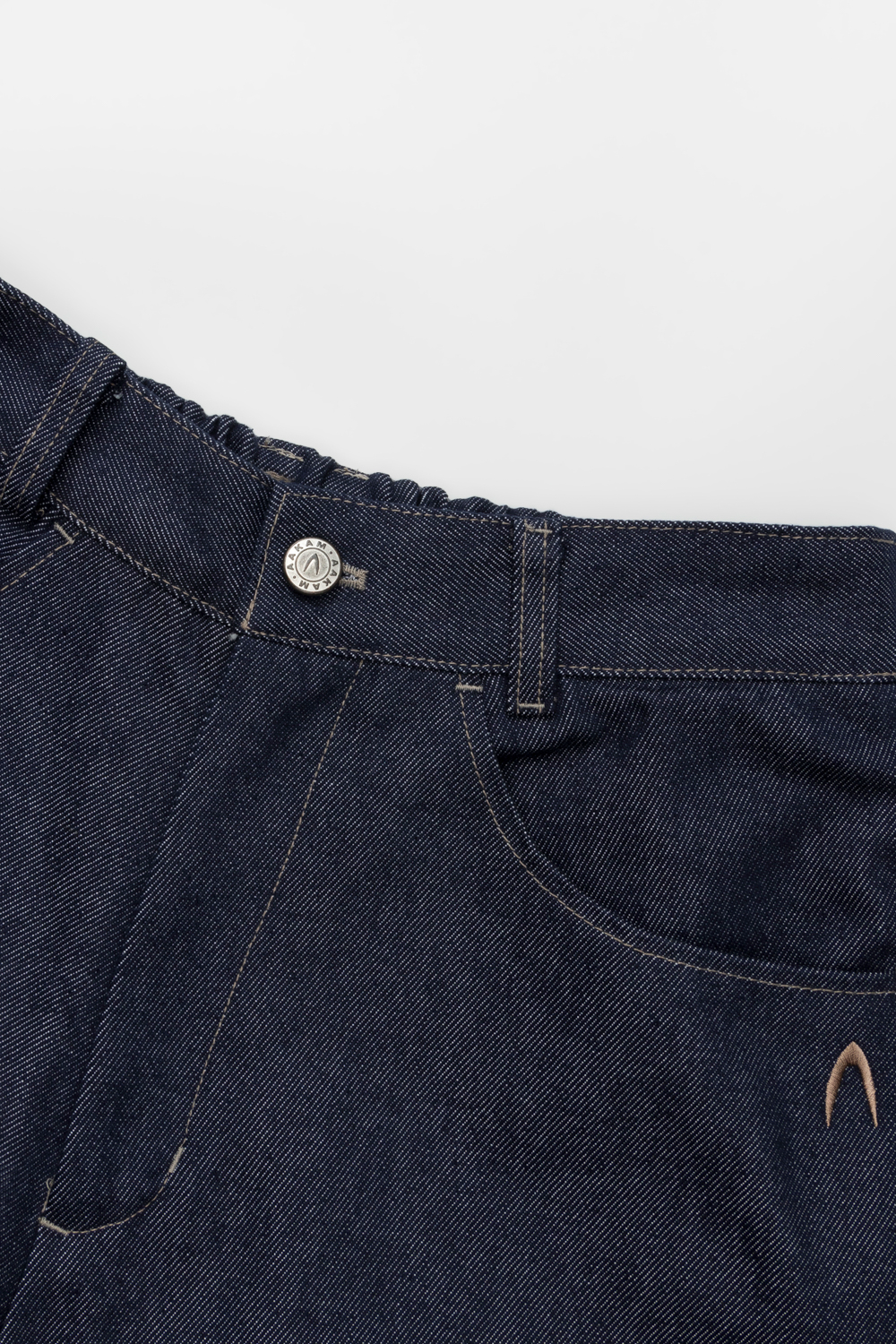 Stitched Denim Wide Cargo Pants (Blue) - AAKAM