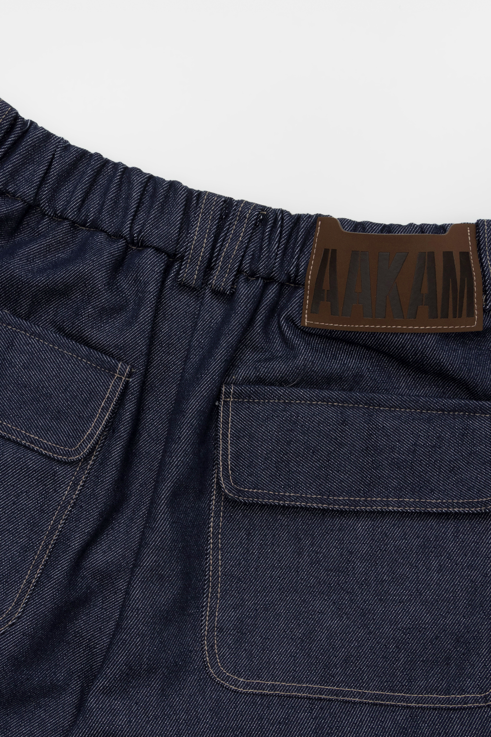 Stitched Denim Wide Cargo Pants (Blue) - AAKAM