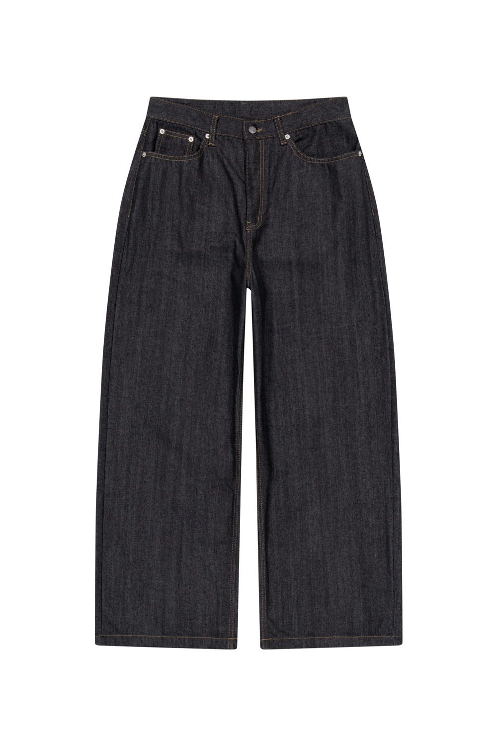 Leather Patch Denim Pants (Black) - AAKAM