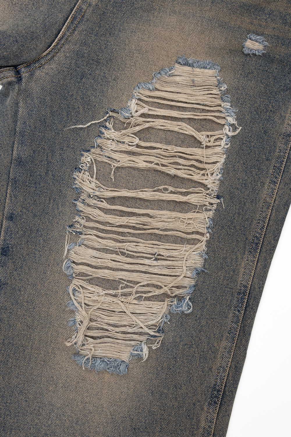 Distressed Western Pocket Denim Pants (Sand Blue) | AAKAM