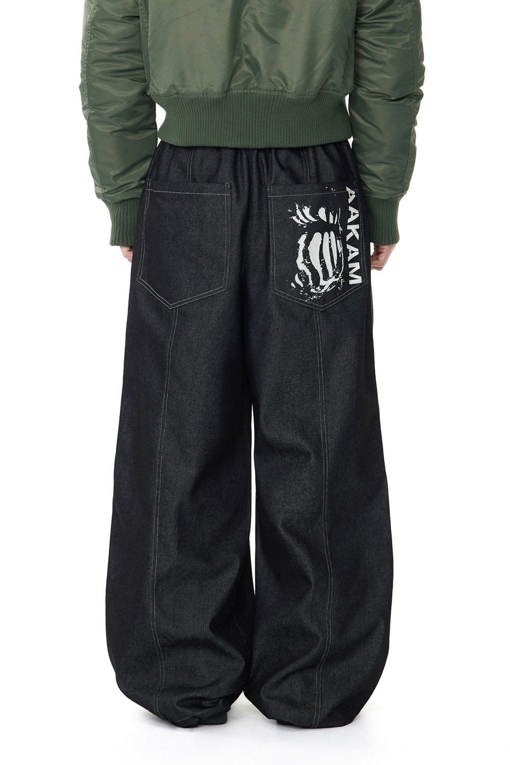 パンツ AAKAM Knee Pin-tuck Printed Denim Pants Knee Pin-tuck Printed Denim Pants (Black) - AAKAM