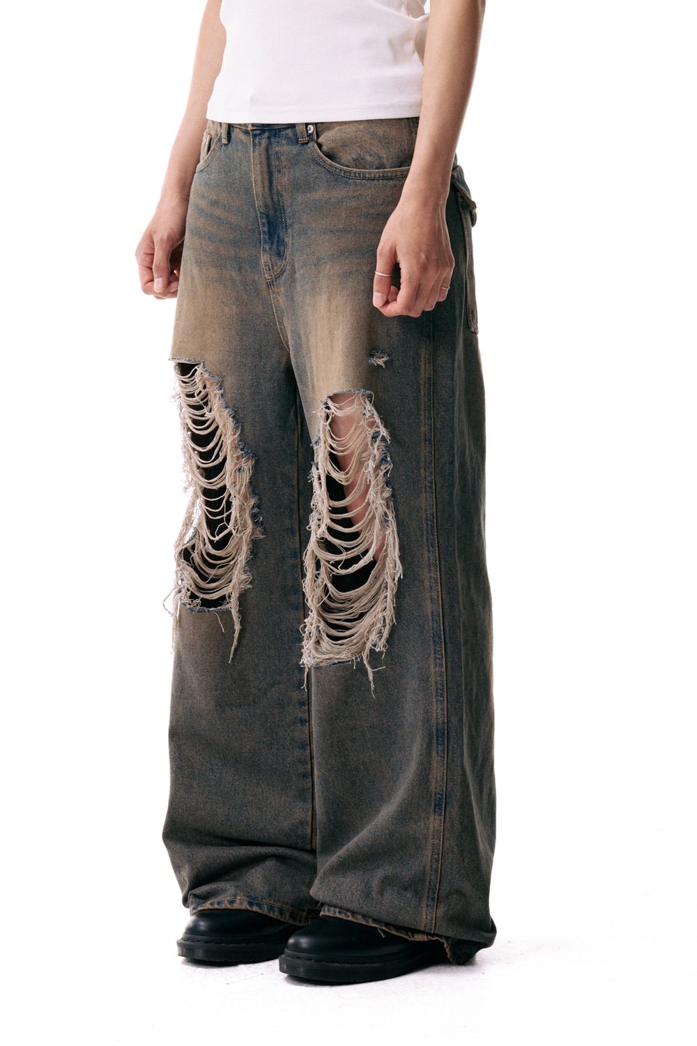 Distressed Western Pocket Denim Pants (Sand Blue) | AAKAM