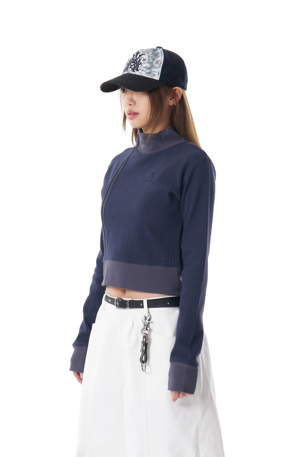 Side Neck Zip-Up (Navy) - AAKAM