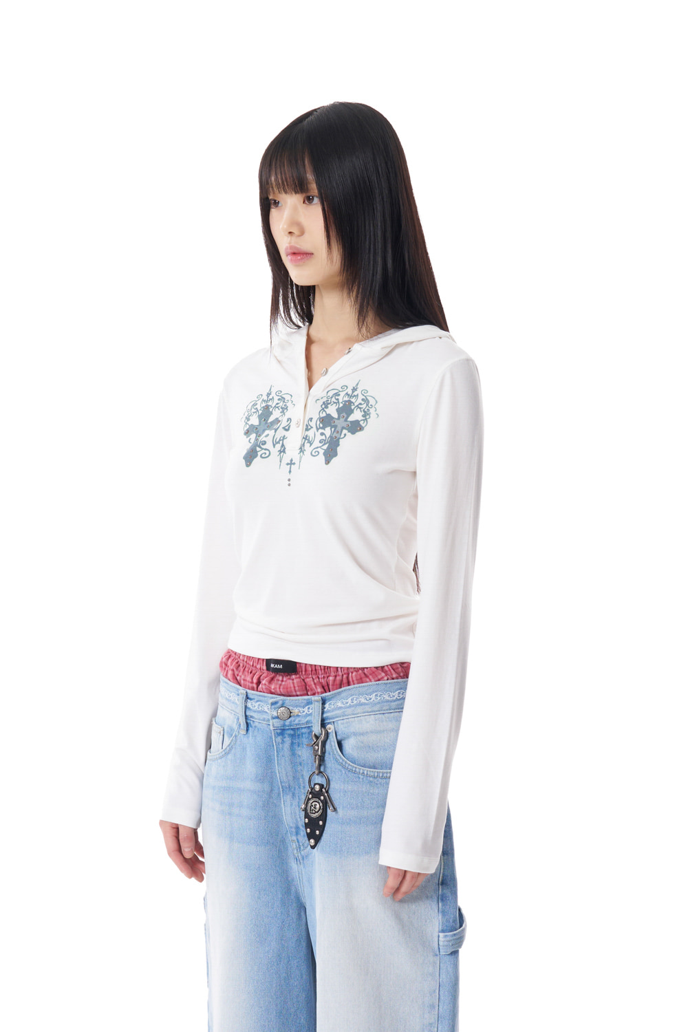 Studded CROS2 Hooded Long Sleeve (White) | AAKAM