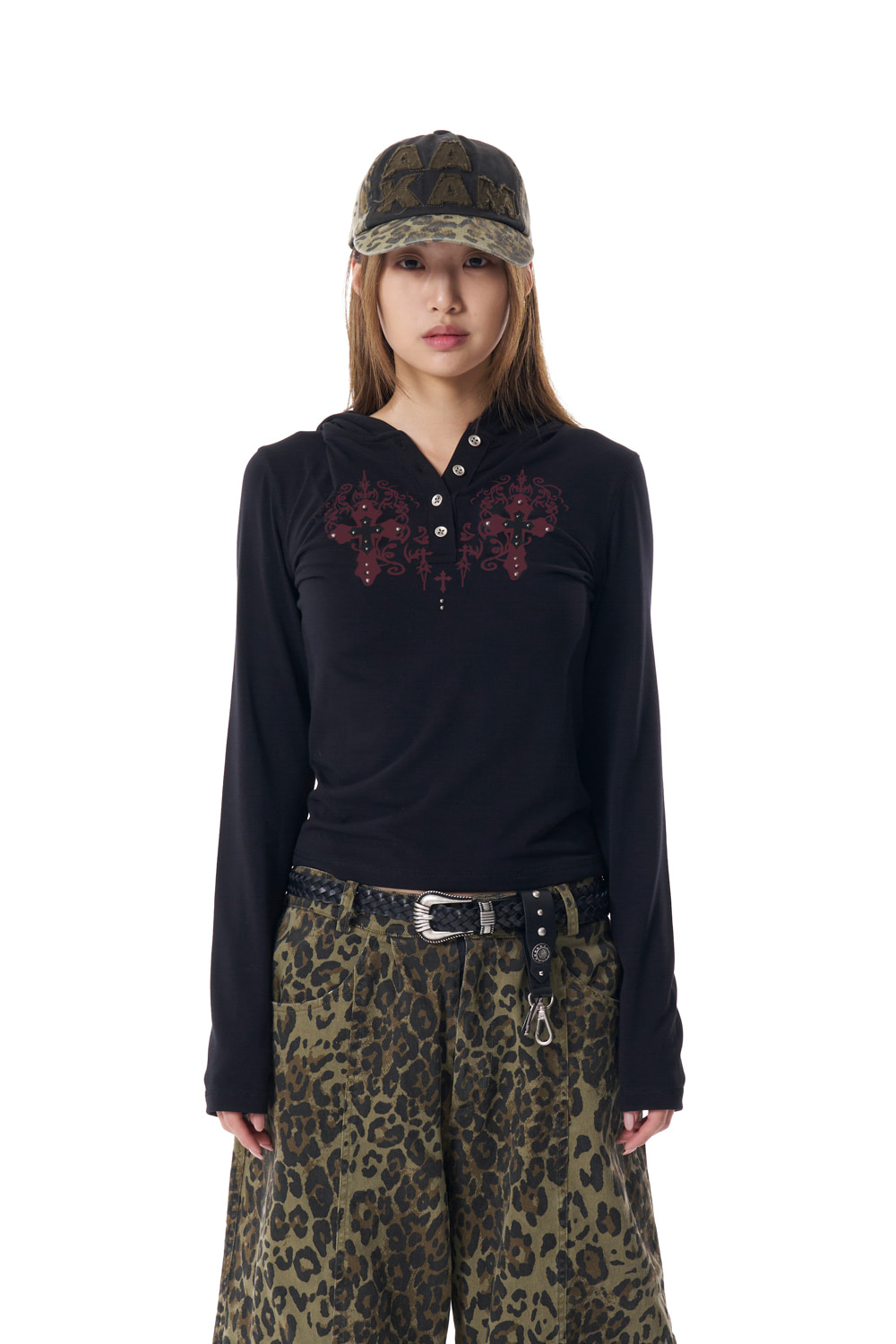 Studded CROS2 Hooded Long Sleeve (Black) | AAKAM