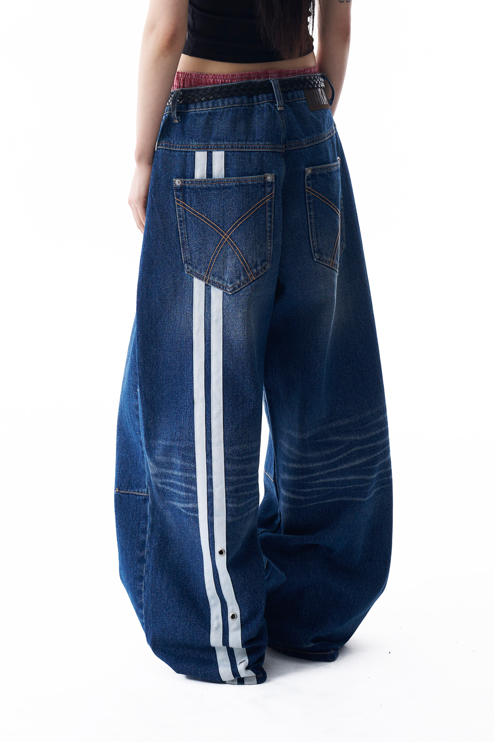 パンツ AAKAM 2-Lined Eyelet Washed Denim Pants 2-Lined Eyelet Washed Denim Pants (Blue) - AAKAM