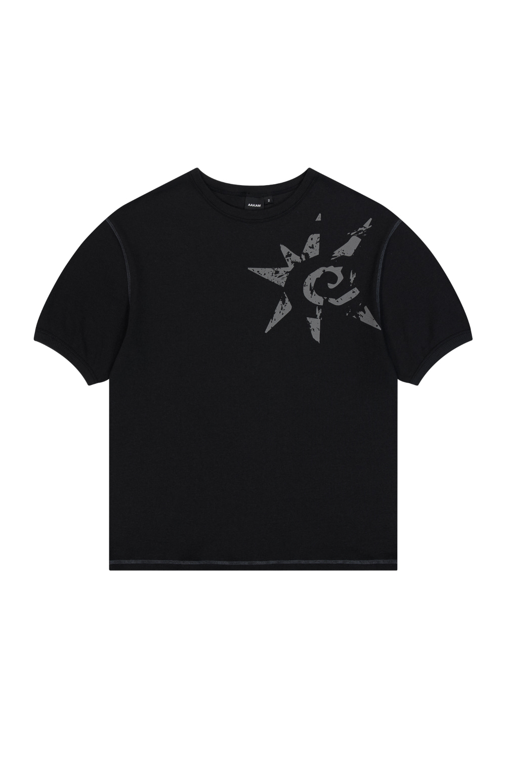 Ribbed Star Ringer Top (Black) | AAKAM