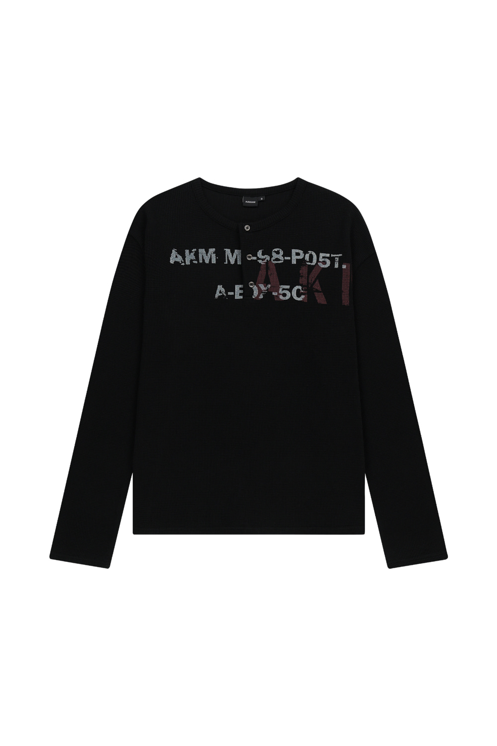 Waffle Henry Neck Long Sleeve (Black) | AAKAM