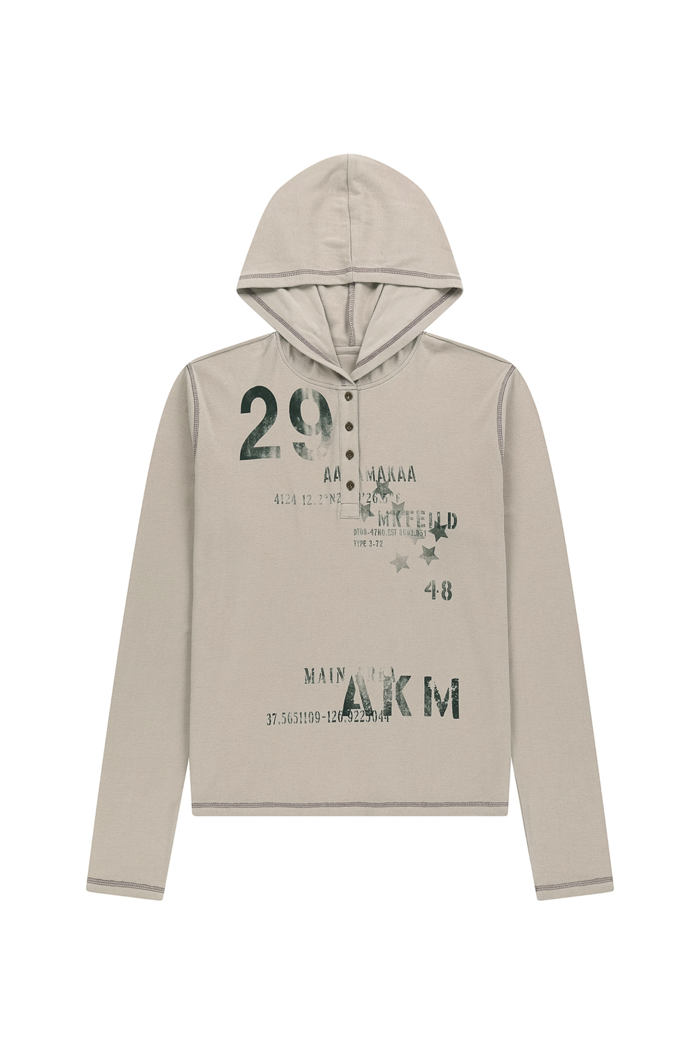 Numbering Hooded Long Sleeve (Beige) - AAKAM