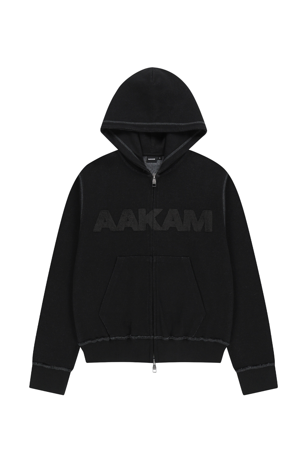 Boucle Logo Zip-Up Hoodie (Black) - AAKAM