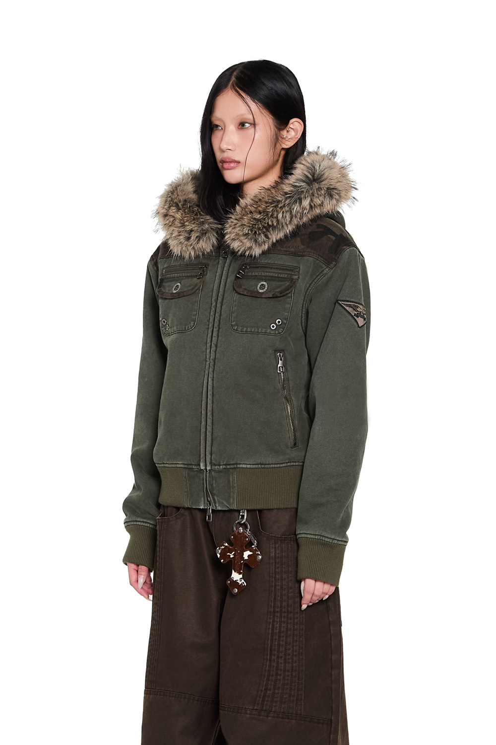 Fur Camo Contrast Jacket (Khaki) | AAKAM