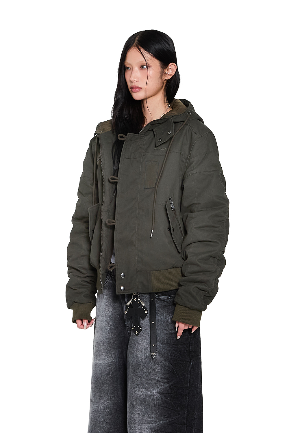 Button Placket Cotton Ma-1 Jacket (Khaki) | AAKAM