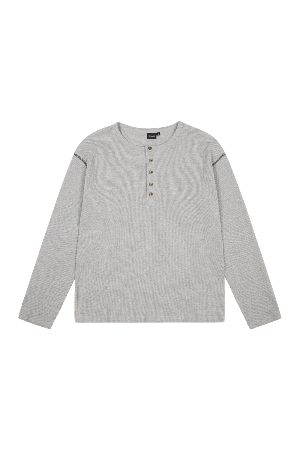 Henry Neck Waffle Long Sleeve (Gray) - AAKAM