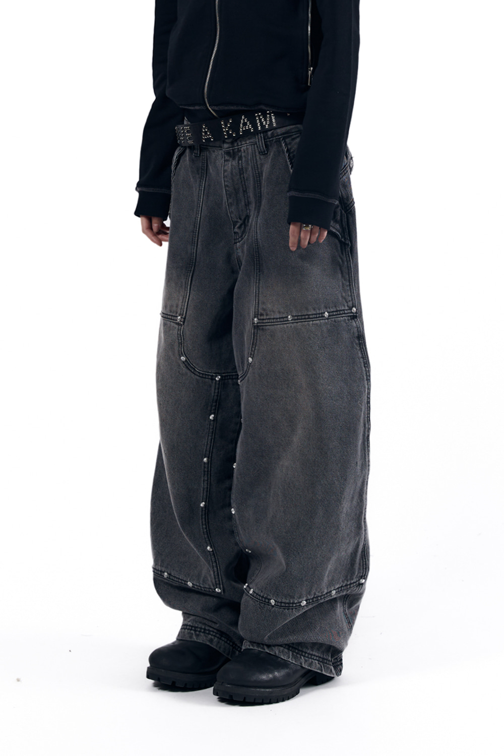 Steve Double Knee Denim Pants (Gray) - AAKAM