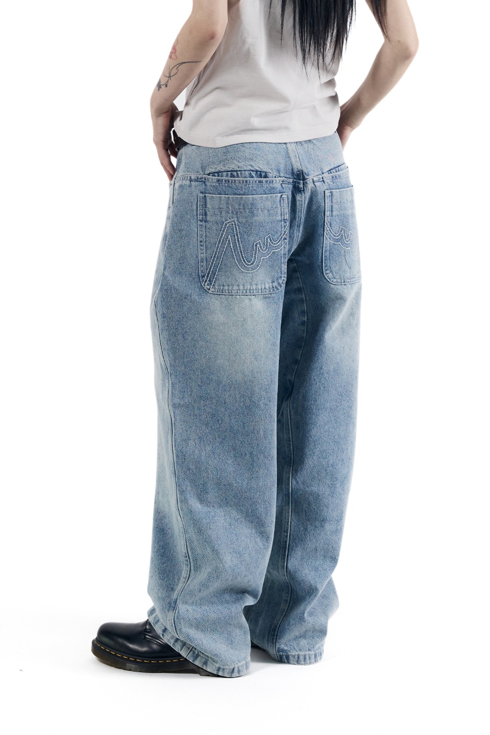 パンツ AAKAM Stitched Baggy Denim Pants (Blue) Stitched Baggy Denim Pants (Blue) - AAKAM