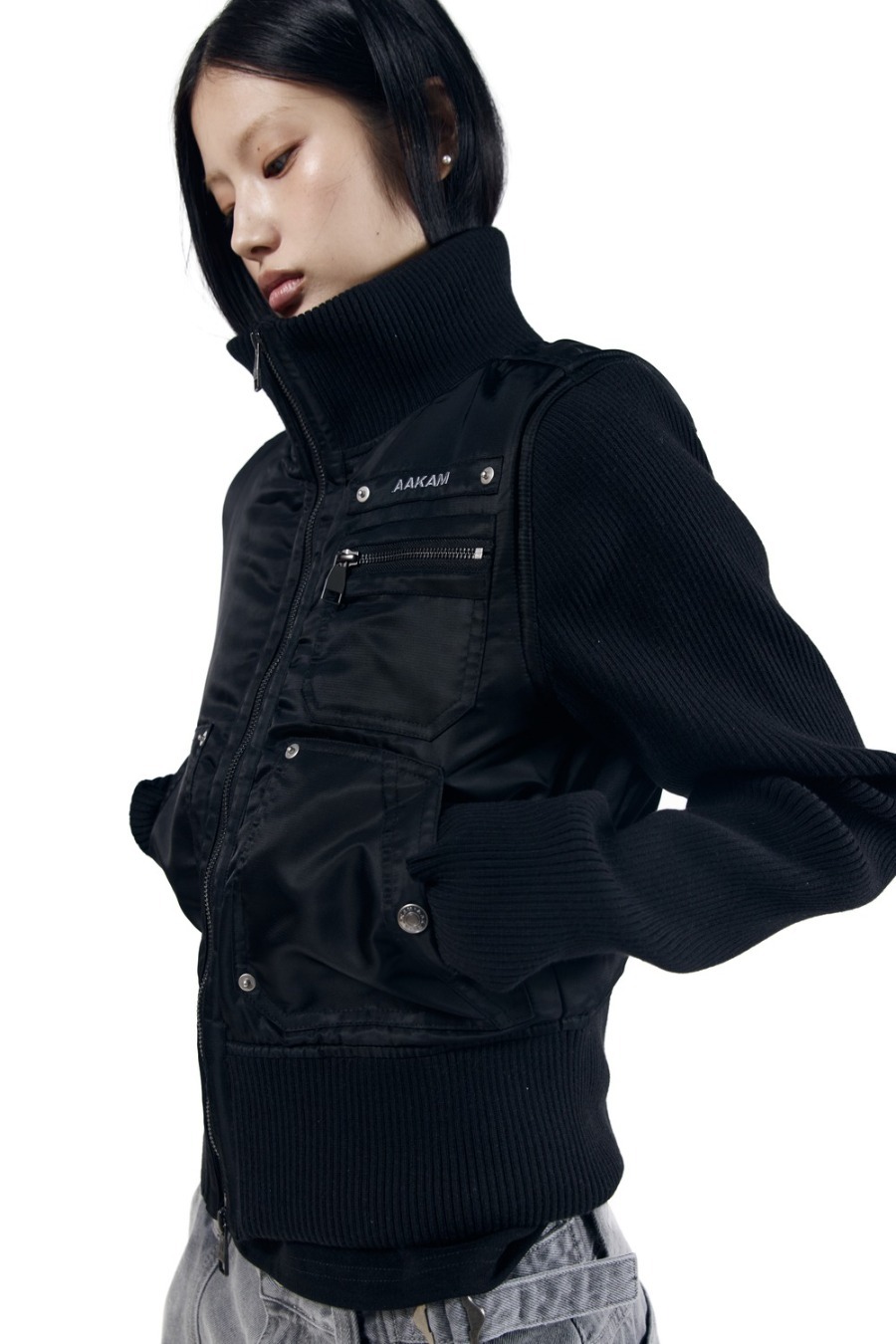 Knitted Nylon Jacket (Black) - AAKAM