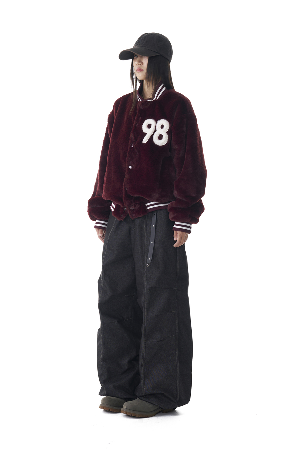 Knee Pin-tuck Printed Denim Pants (Black) - AAKAM