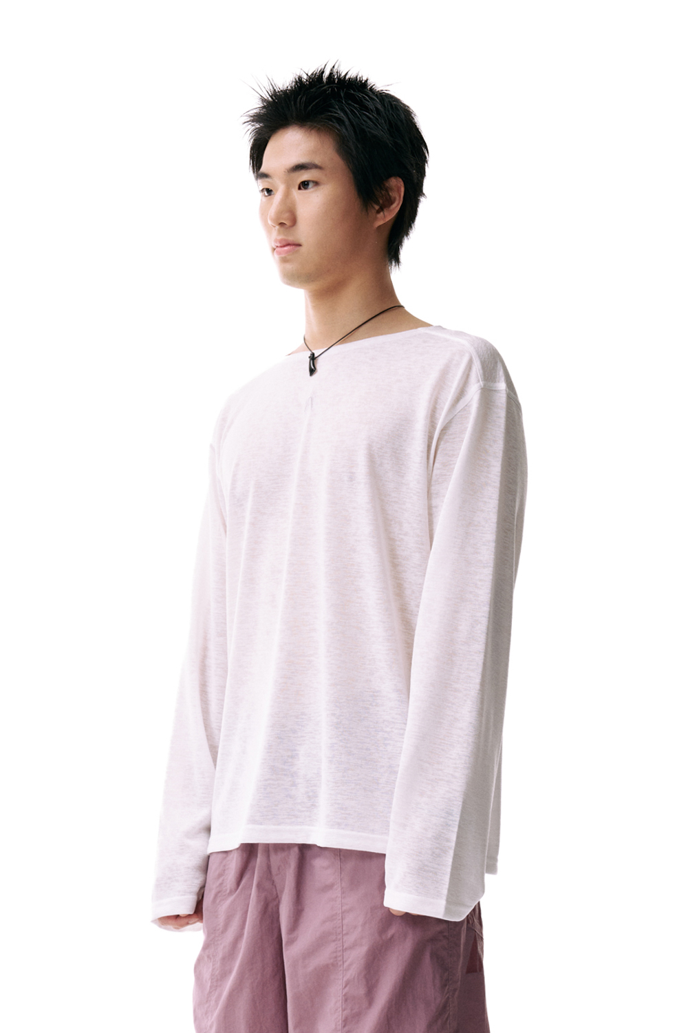 Boat Neck Logo Long Sleeve (White) - AAKAM