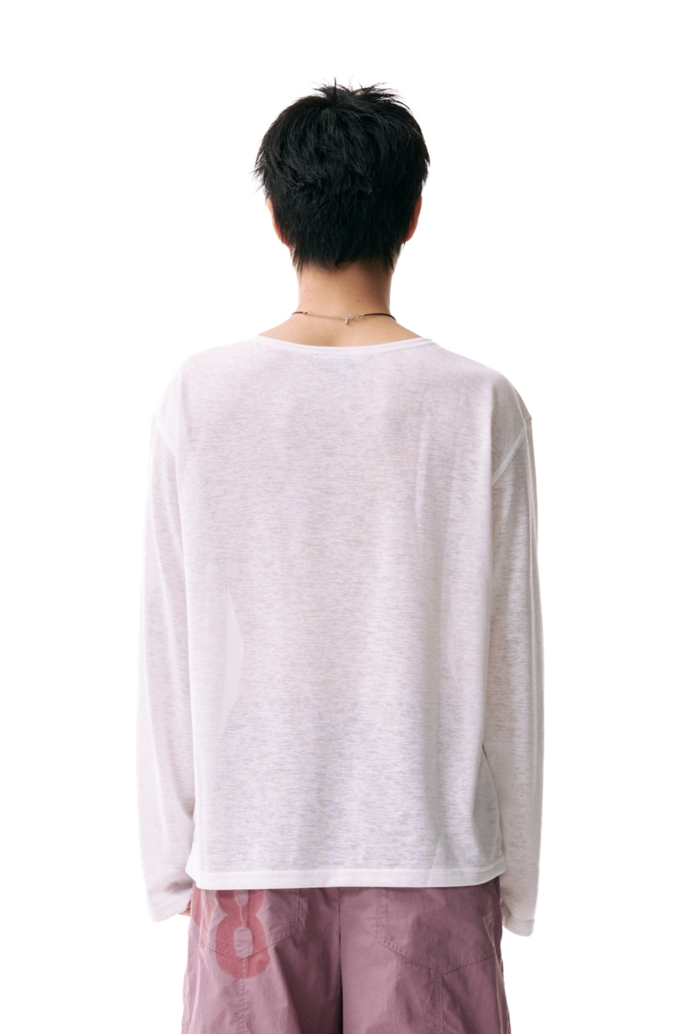 Boat Neck Logo Long Sleeve (White) - AAKAM