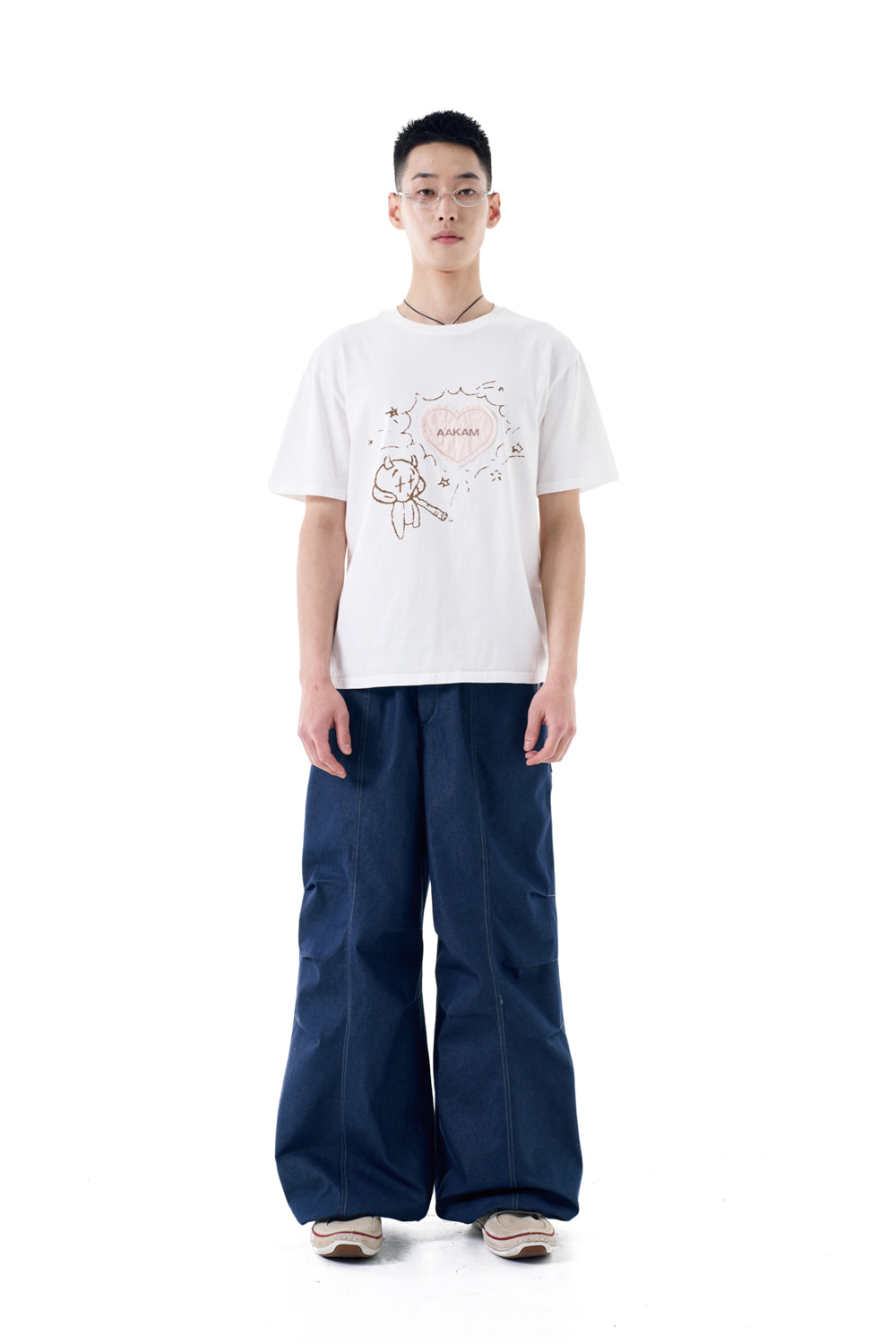 98 Printed Knee Pin-tuck Denim Pants (Blue) - AAKAM