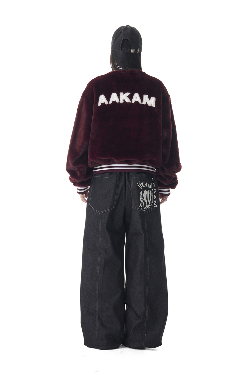 Knee Pin-tuck Printed Denim Pants (Black) - AAKAM