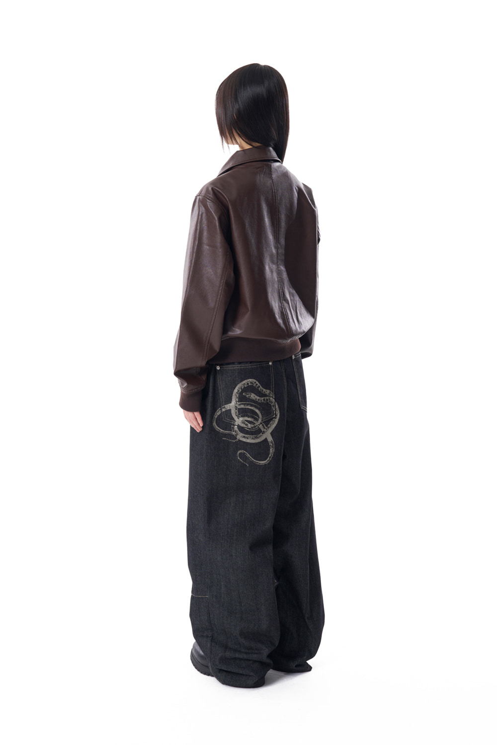 Snake Printed Denim Pants (Black) - AAKAM