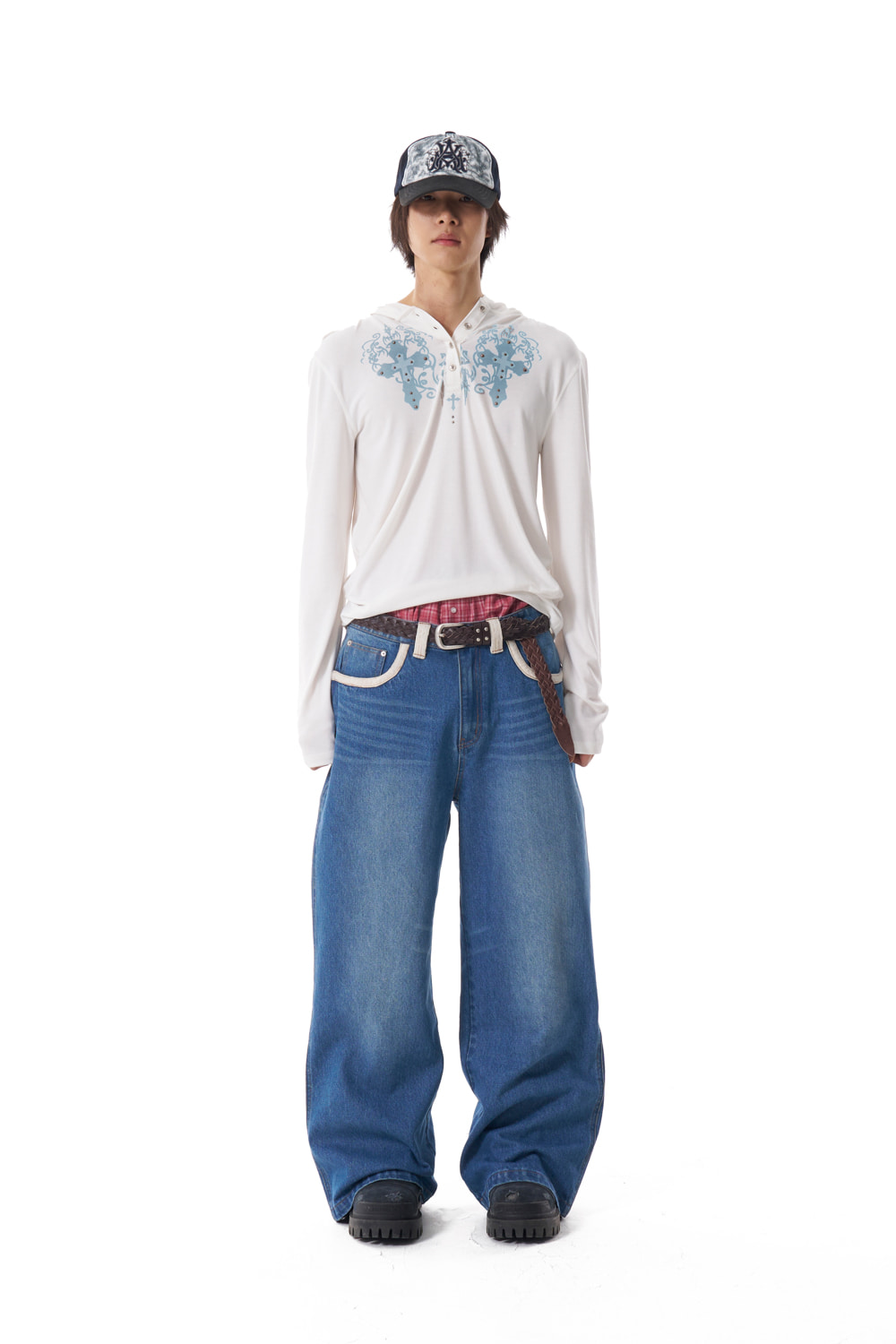 Studded CROS2 Hooded Long Sleeve (White) | AAKAM