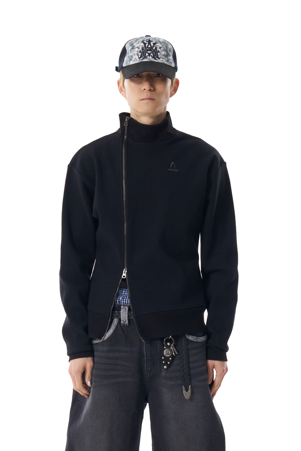 完売品 AAKAM Side Neck Zip-Up Knit (Black) 64134ea1b3a780387b4e0926dec4c4