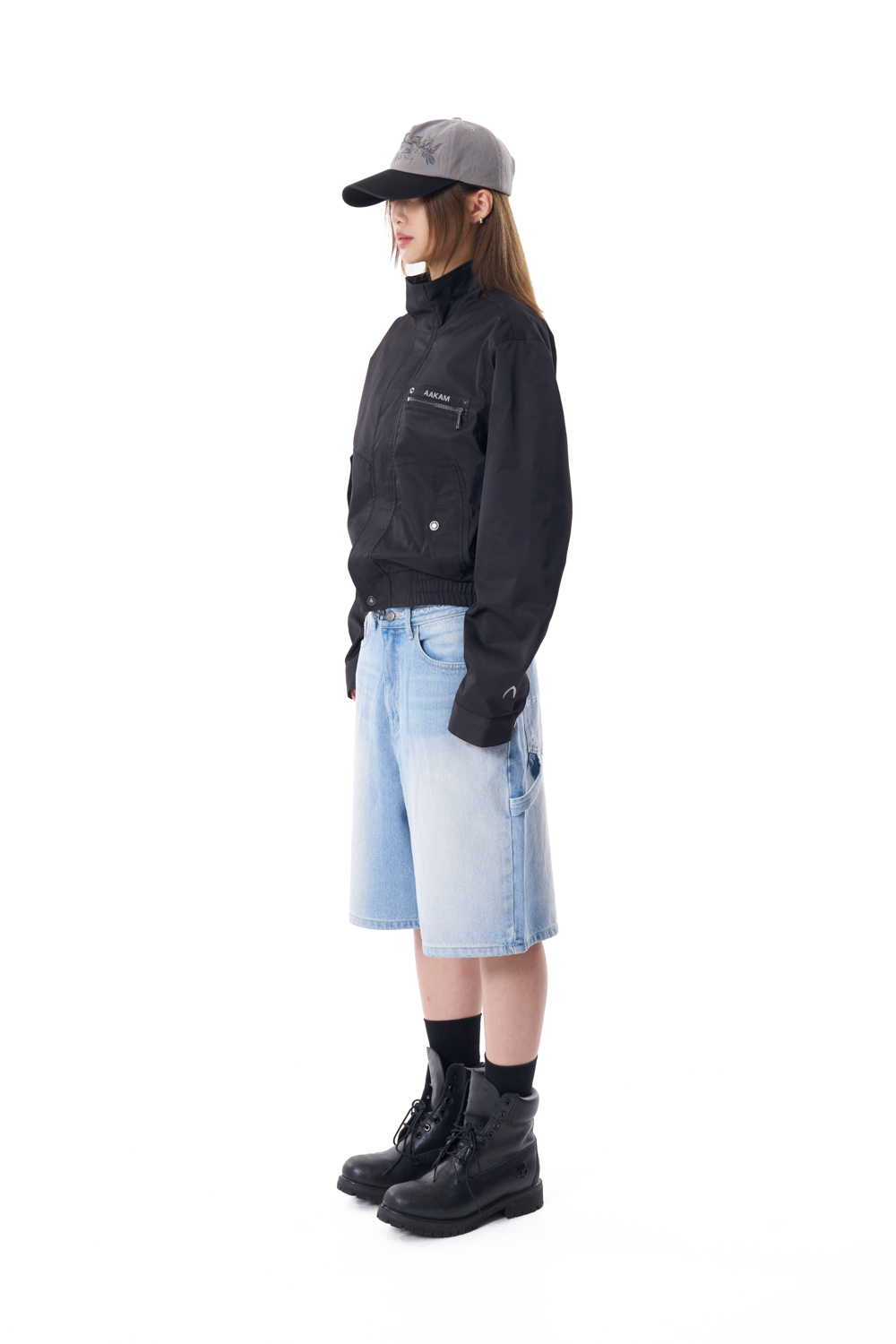 High-Neck Button Jacket (Black) - AAKAM