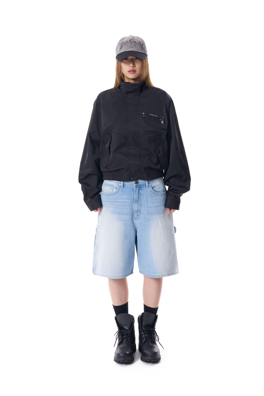 High-Neck Button Jacket (Black) - AAKAM