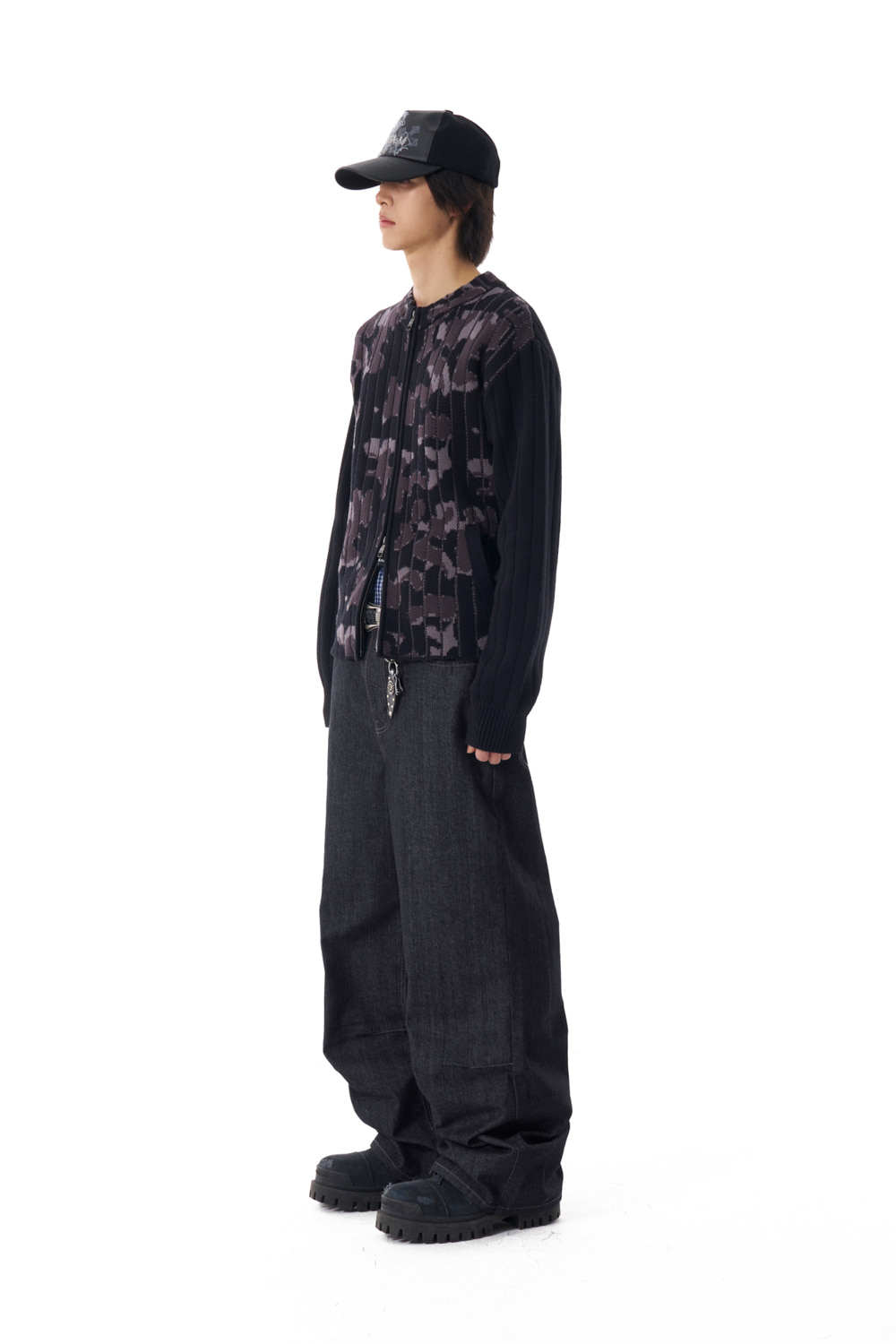 Snake Printed Denim Pants (Black) - AAKAM