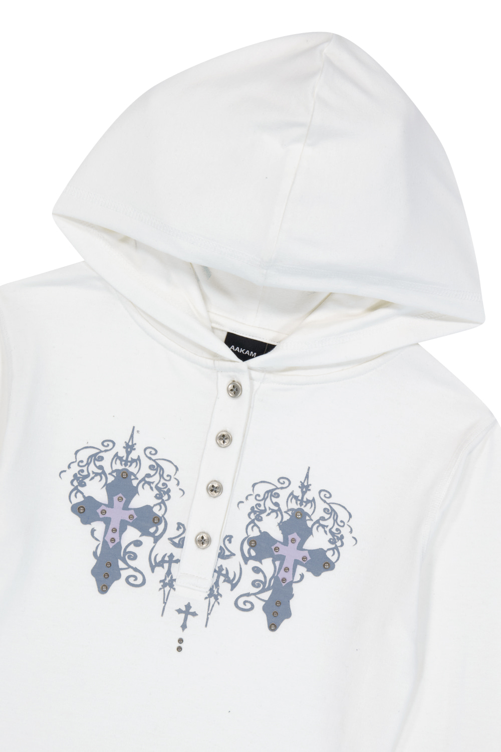 Studded CROS2 Hooded Long Sleeve (White) | AAKAM