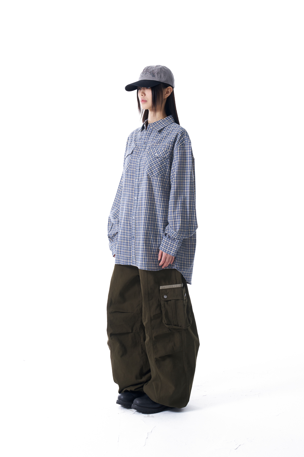 Knee Pin-tuck Contrast Cargo Pants (Khaki) - AAKAM