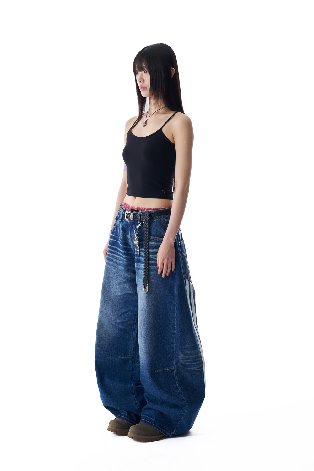 2-Lined Eyelet Washed Denim Pants (Blue) - AAKAM