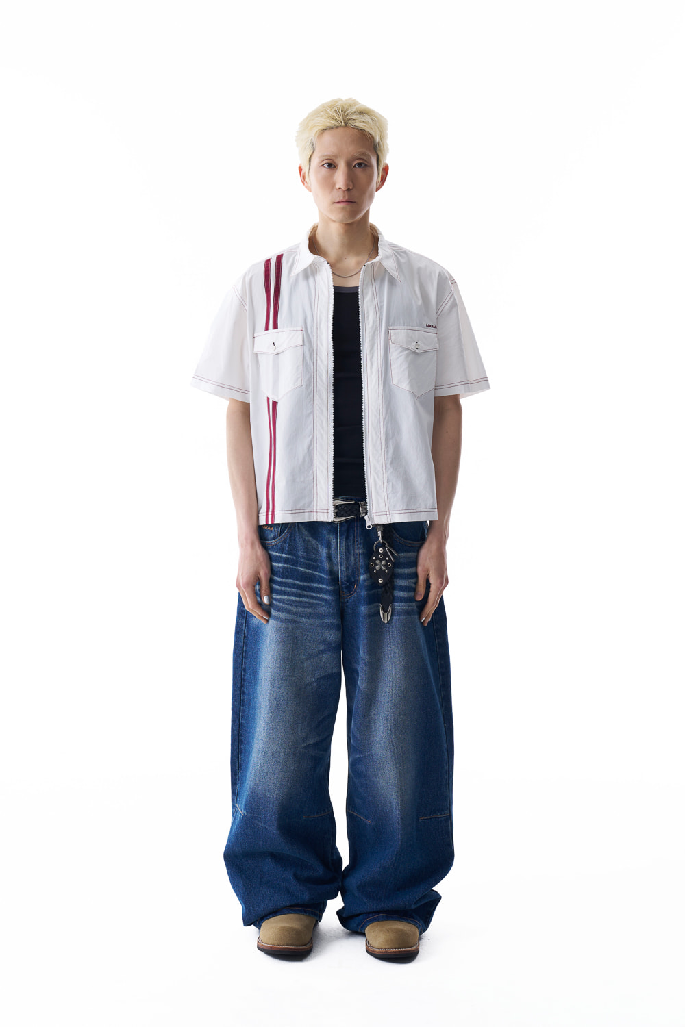 パンツ AAKAM 2-Lined Eyelet Washed Denim Pants 2-Lined Eyelet Washed Denim Pants (Blue) - AAKAM