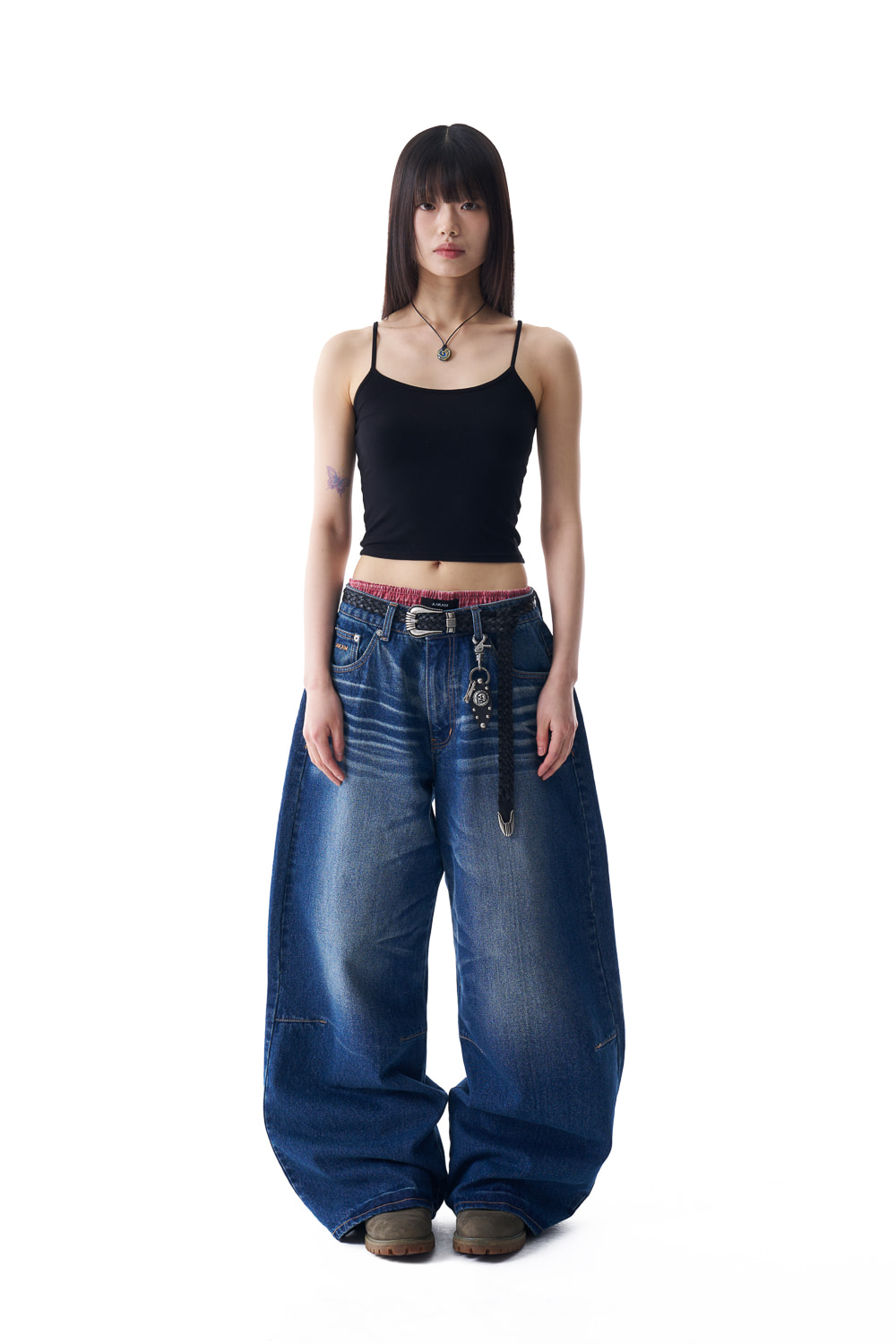 パンツ AAKAM 2-Lined Eyelet Washed Denim Pants 2-Lined Eyelet Washed Denim Pants (Blue) - AAKAM
