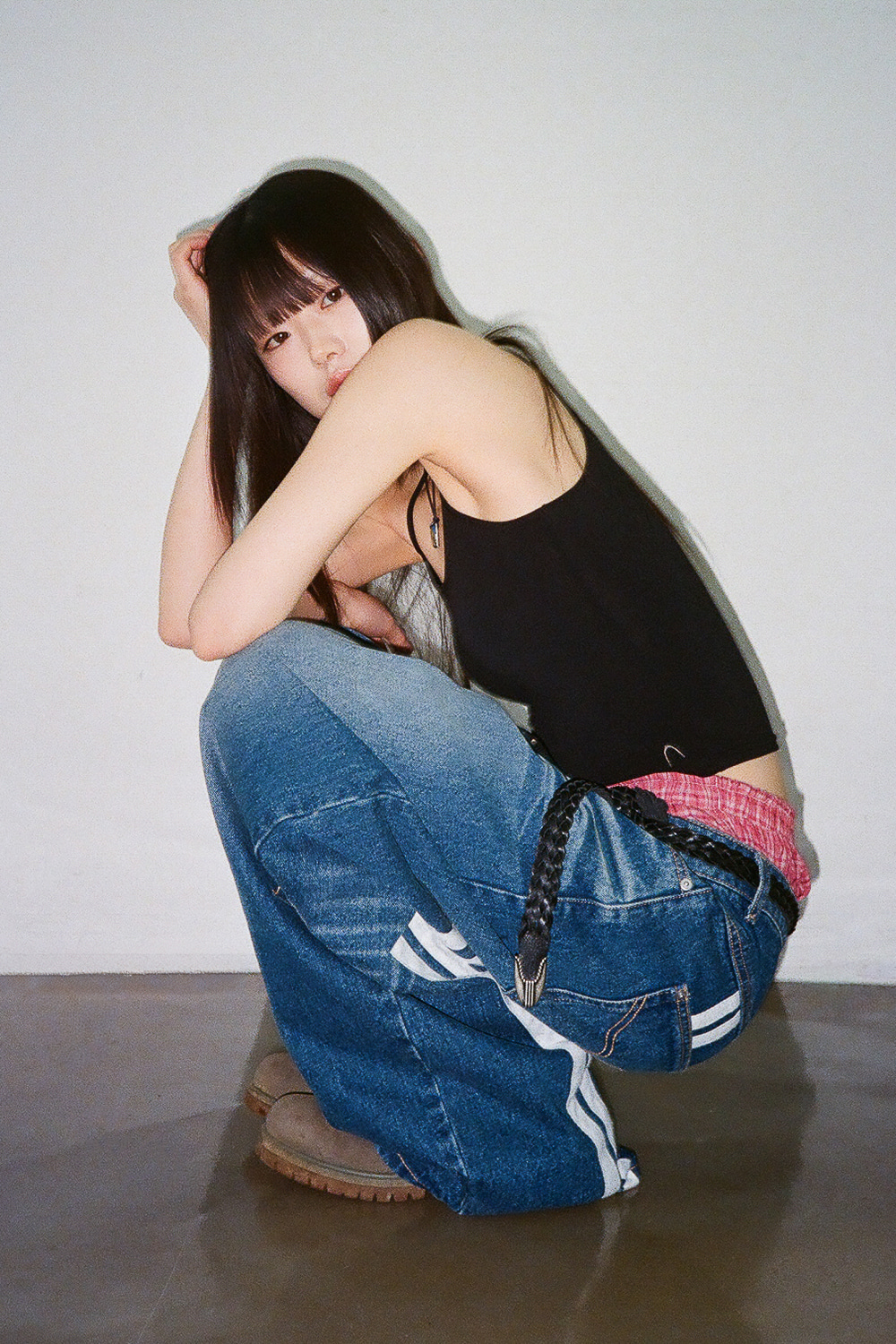 2-Lined Eyelet Washed Denim Pants (Blue) - AAKAM