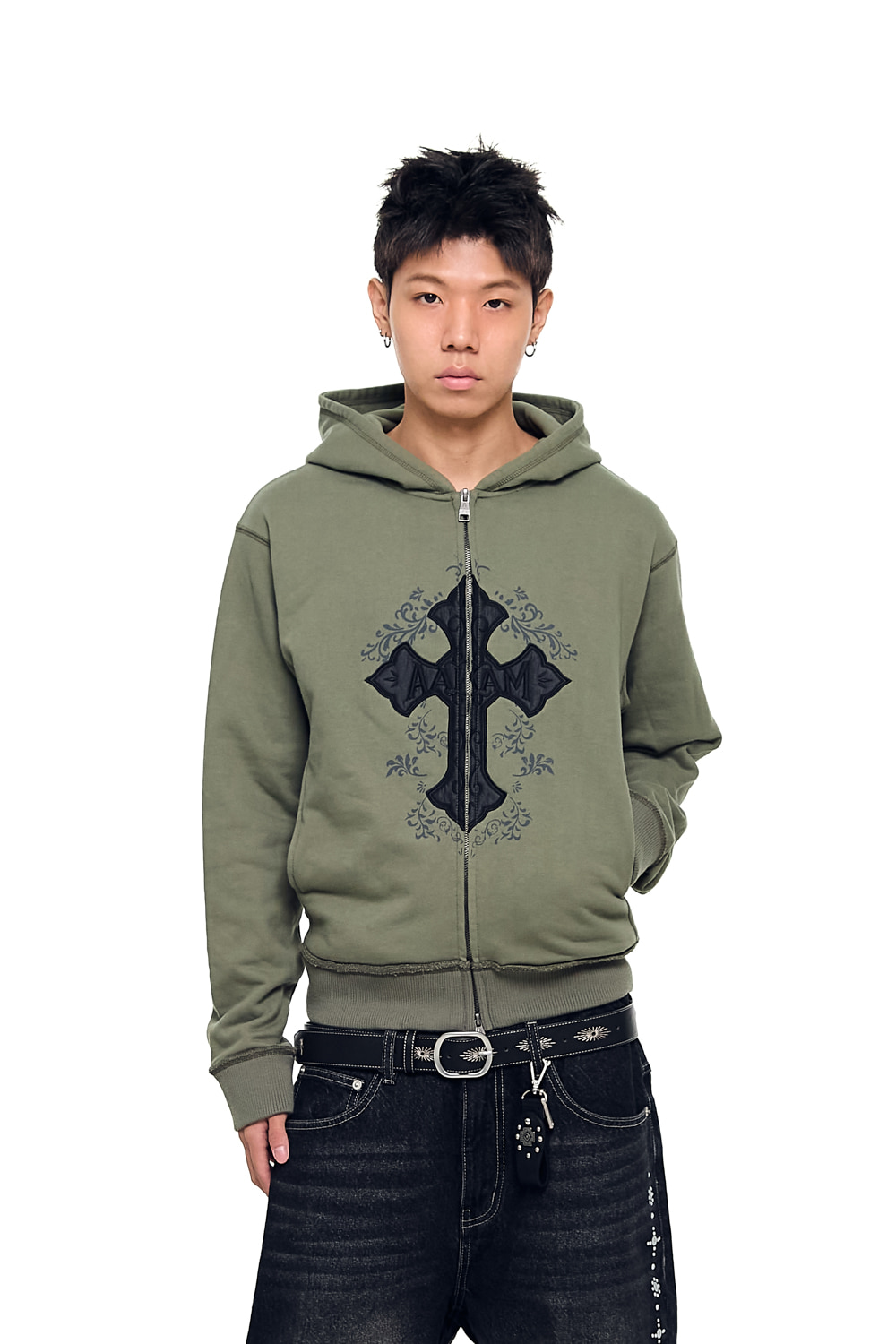 AKM CROS2 Zip-Up Hoodie (Khaki) - AAKAM