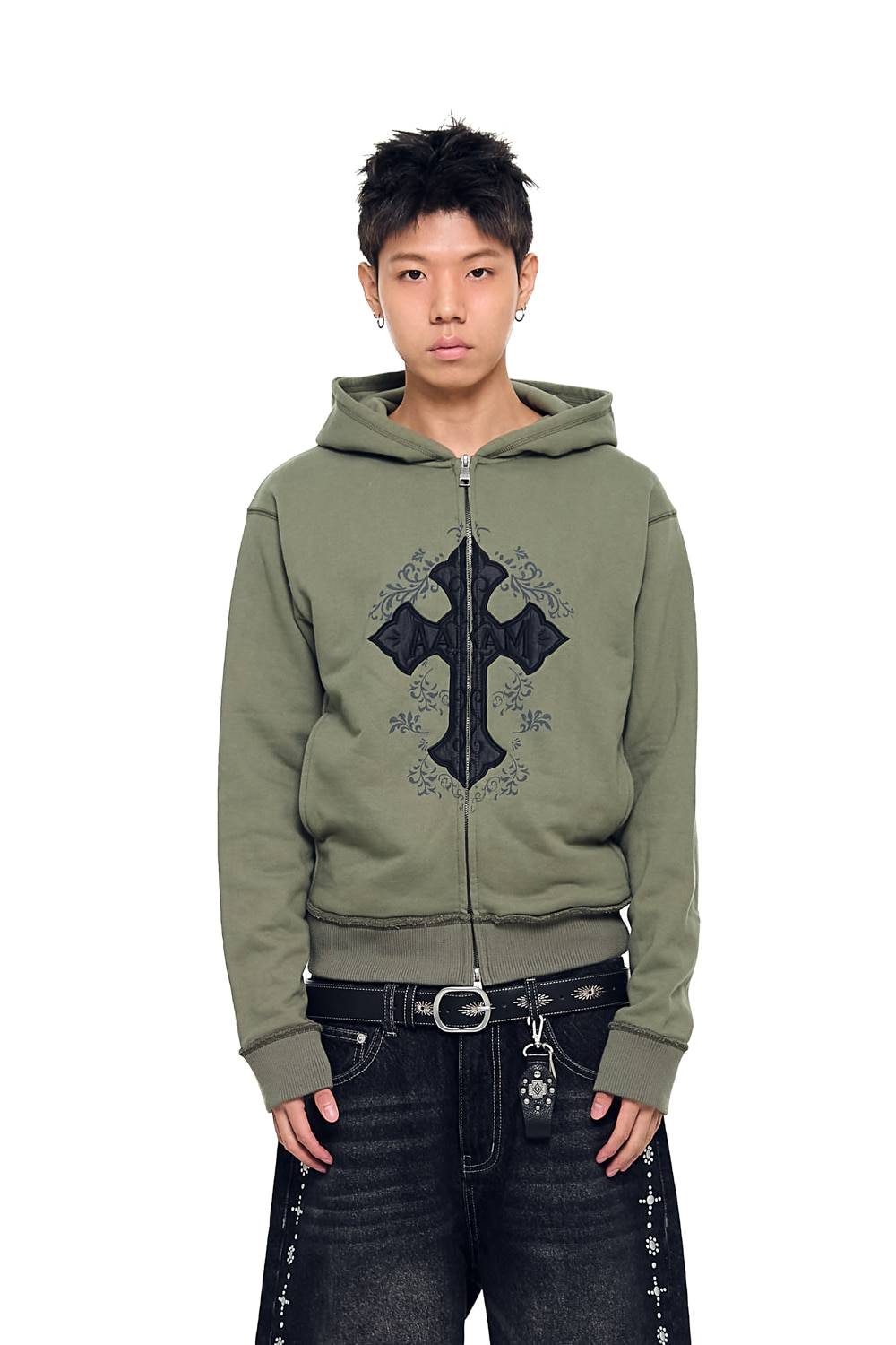 AKM CROS2 Zip-Up Hoodie (Khaki) - AAKAM