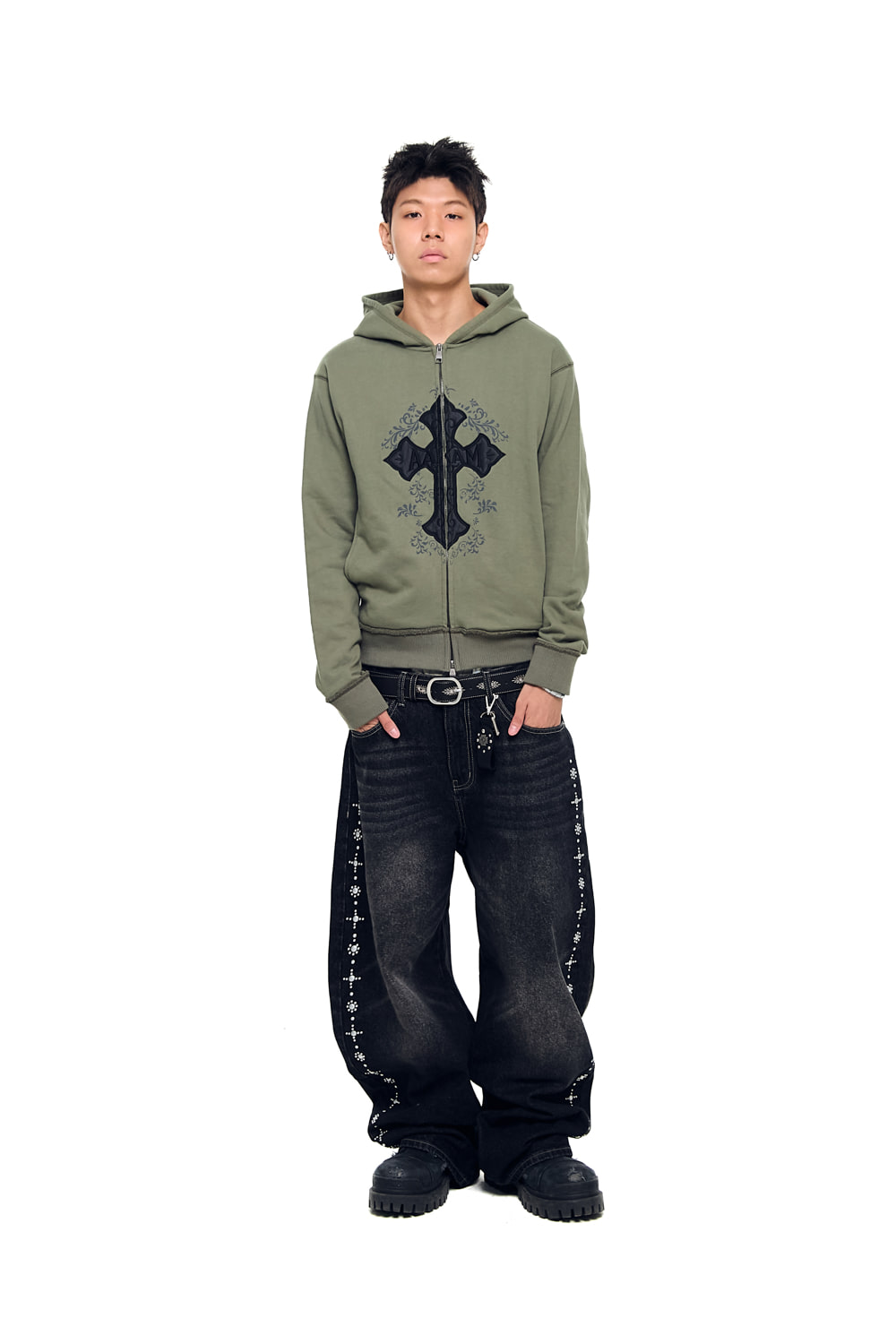 AKM CROS2 Zip-Up Hoodie (Khaki) - AAKAM