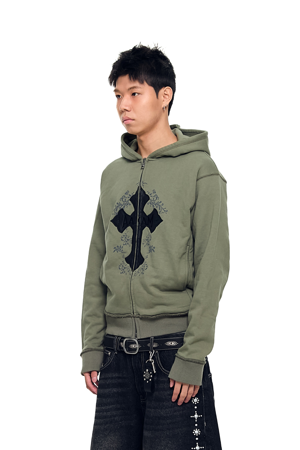 AKM CROS2 Zip-Up Hoodie (Khaki) - AAKAM