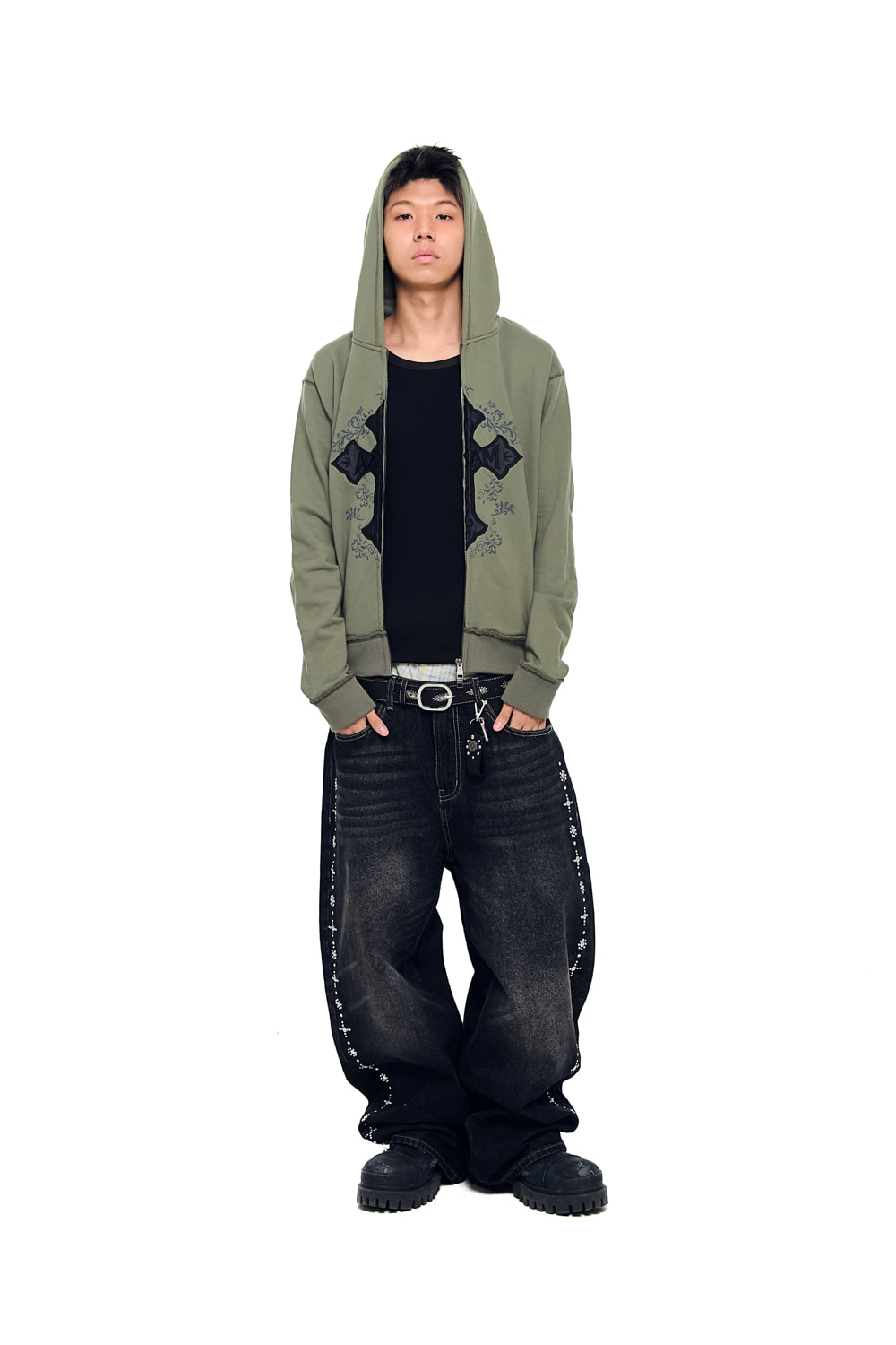 AKM CROS2 Zip-Up Hoodie (Khaki) - AAKAM