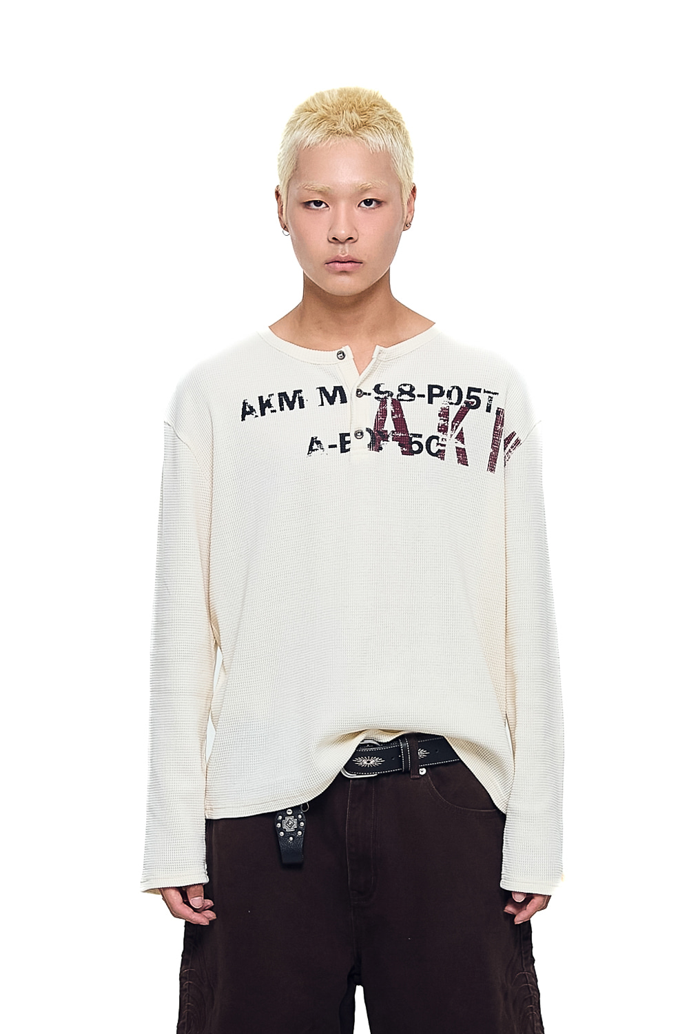 06.02 예약 배송] Waffle Henry Neck Long Sleeve (Ivory) - AAKAM