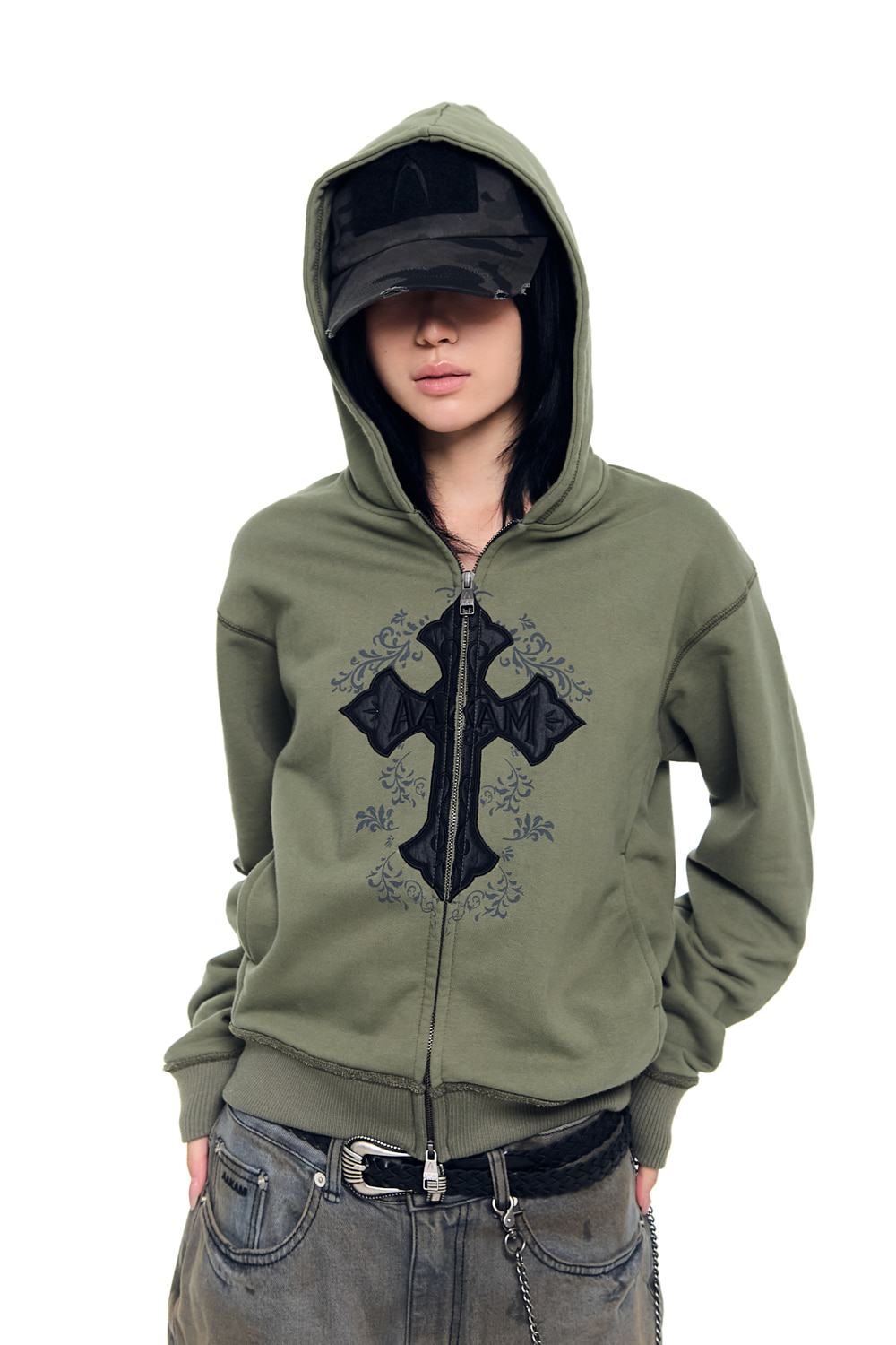 AKM CROS2 Zip-Up Hoodie (Khaki) - AAKAM