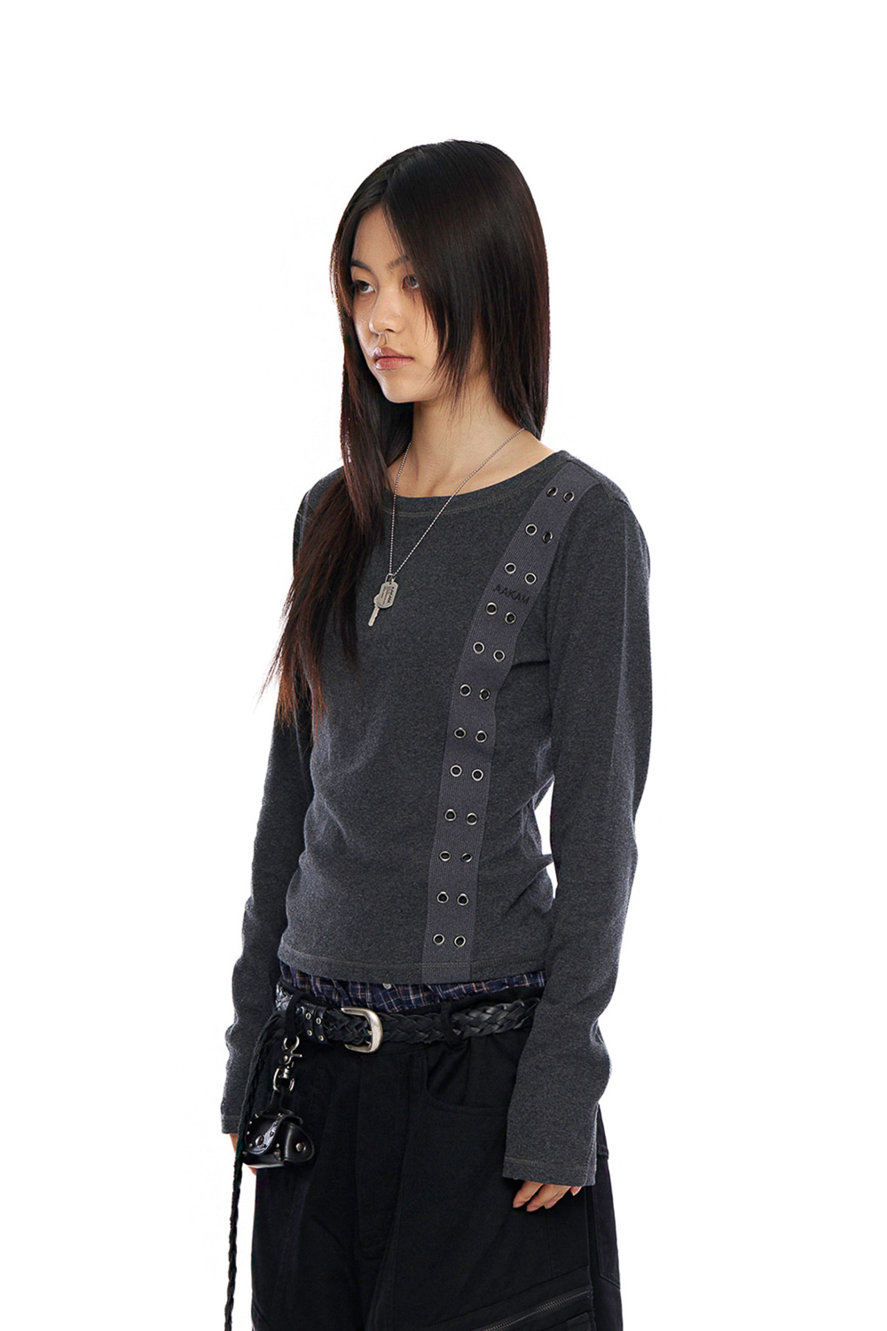 Side Eyelet Long Sleeve (Dark Gray) - AAKAM