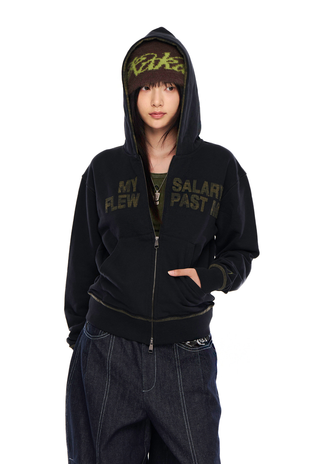AAKAM　Contrast Patch Zip-Up Hoodie Contrast Patch Zip-Up Hoodie (Black) - AAKAM