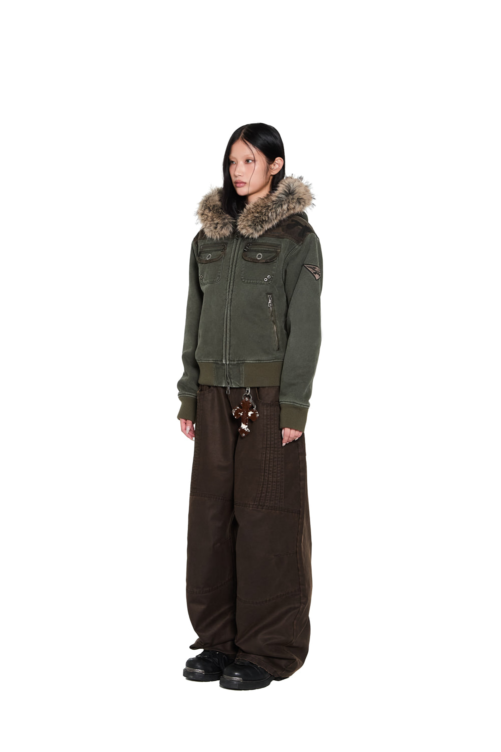 ジャケット・アウター AAKAM Fur Camo Contrast Jacket (Khaki) Fur Camo Contrast Jacket (Khaki) - AAKAM