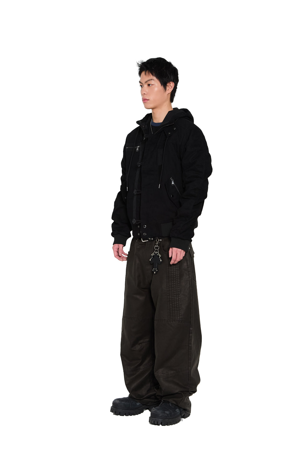Button Placket Cotton Ma-1 Jacket (Black) | AAKAM