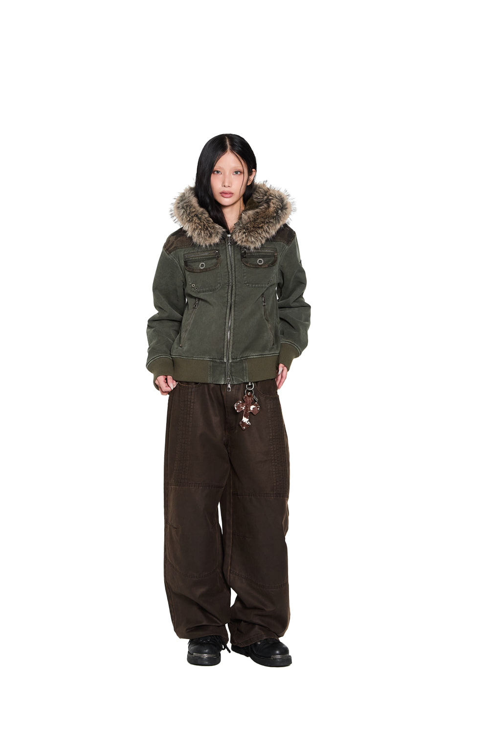 ジャケット・アウター AAKAM Fur Camo Contrast Jacket (Khaki) Fur Camo Contrast Jacket (Khaki) - AAKAM